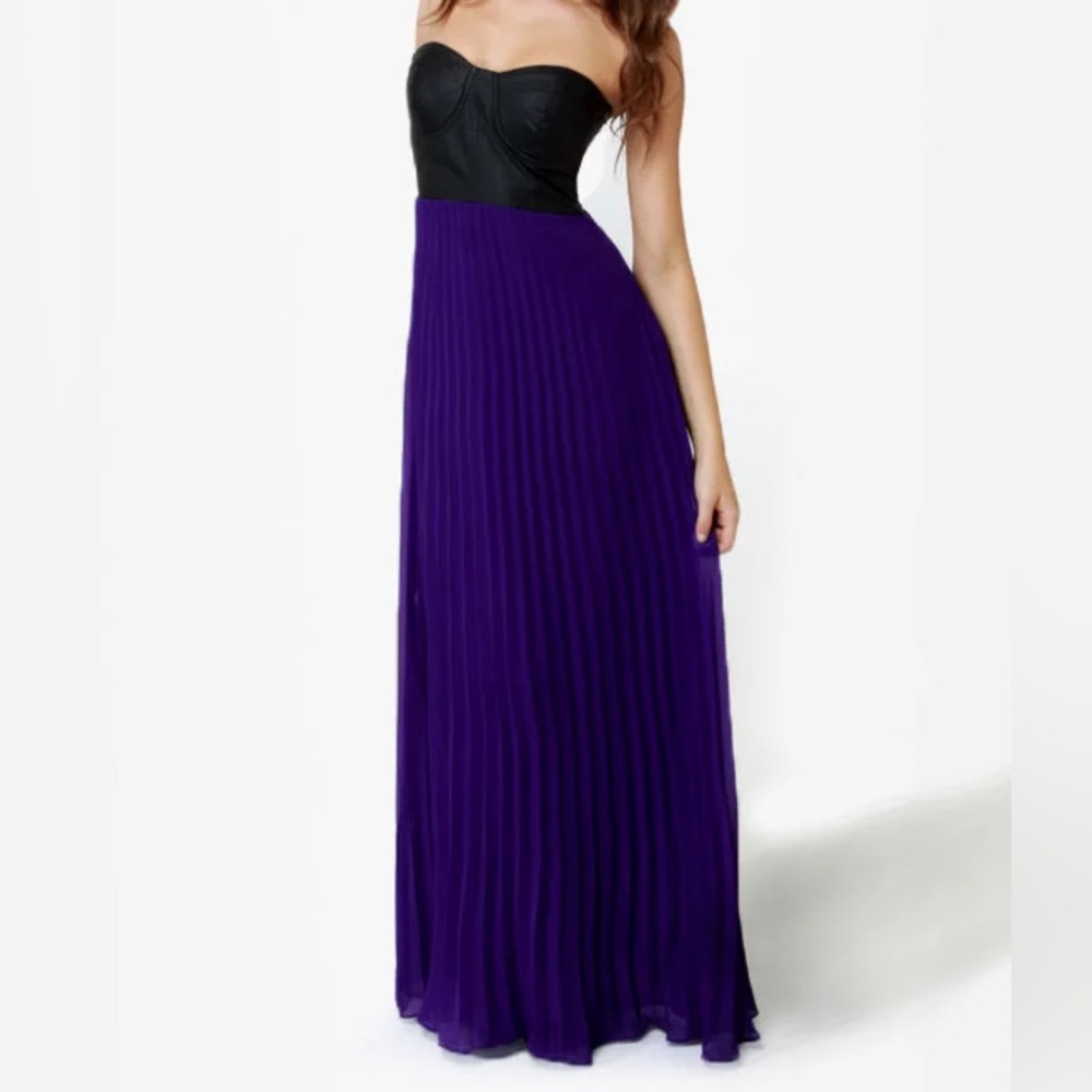 Strapless Faux Leather and Purple Dress